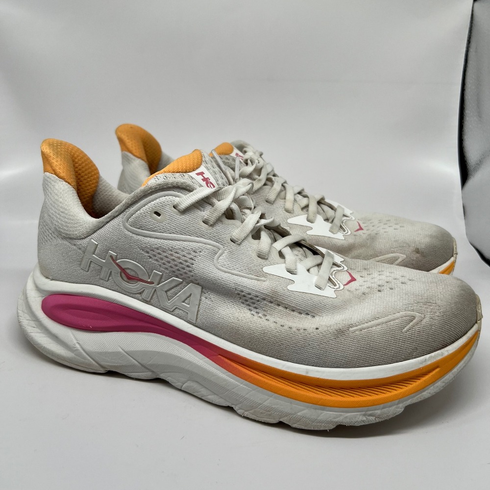 Hoka Clifton 10 Womens 9.5 Running Shoes walking Pink Orange Sneakers Cushioned
